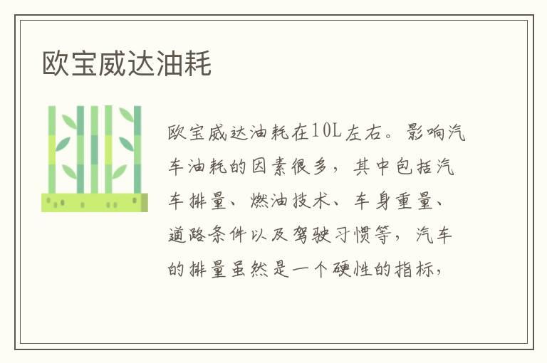 欧宝威达油耗