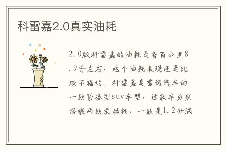 科雷嘉2.0真实油耗