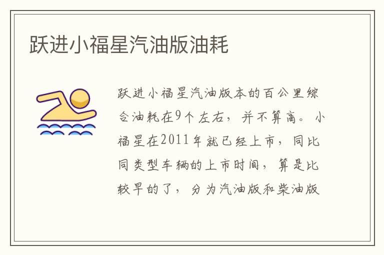 跃进小福星汽油版油耗