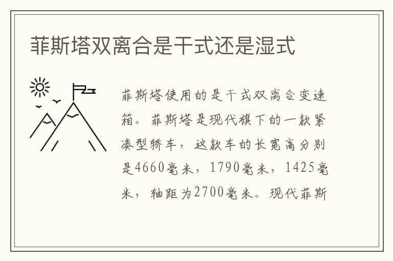 菲斯塔双离合是干式还是湿式
