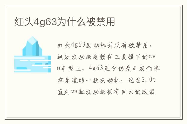 红头4g63为什么被禁用