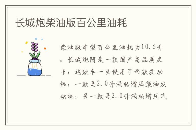 长城炮柴油版百公里油耗