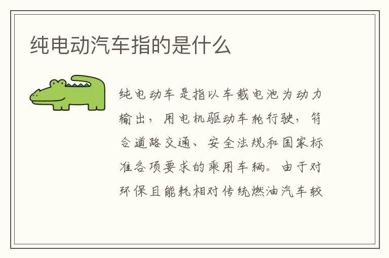 纯电动汽车指的是什么