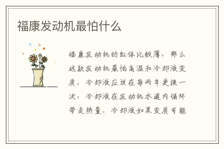 福康发动机最怕什么