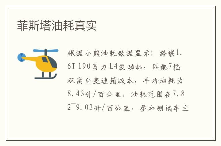 菲斯塔油耗真实