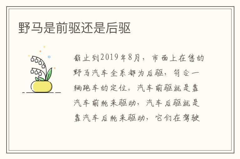 野马是前驱还是后驱