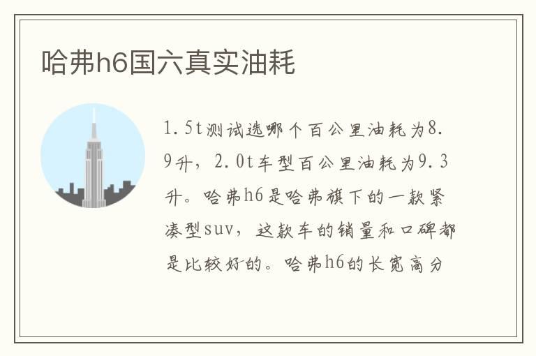 哈弗h6国六真实油耗