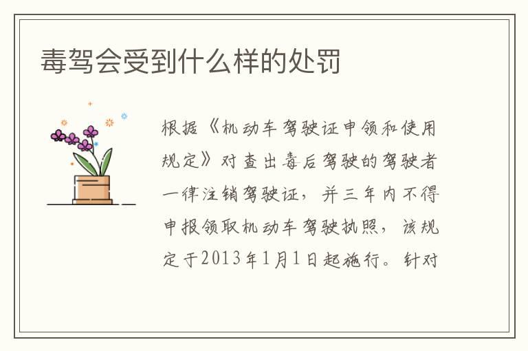 毒驾会受到什么样的处罚