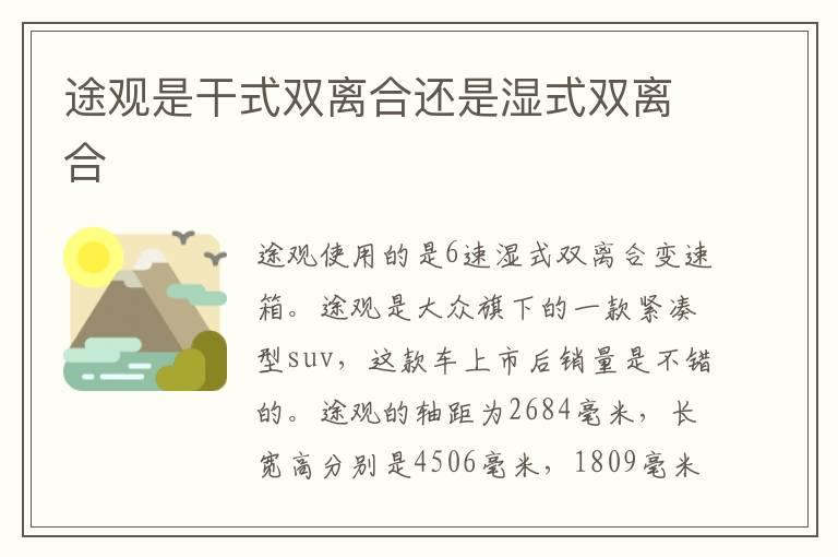 途观是干式双离合还是湿式双离合