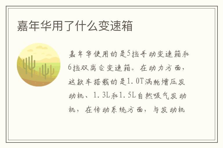嘉年华用了什么变速箱