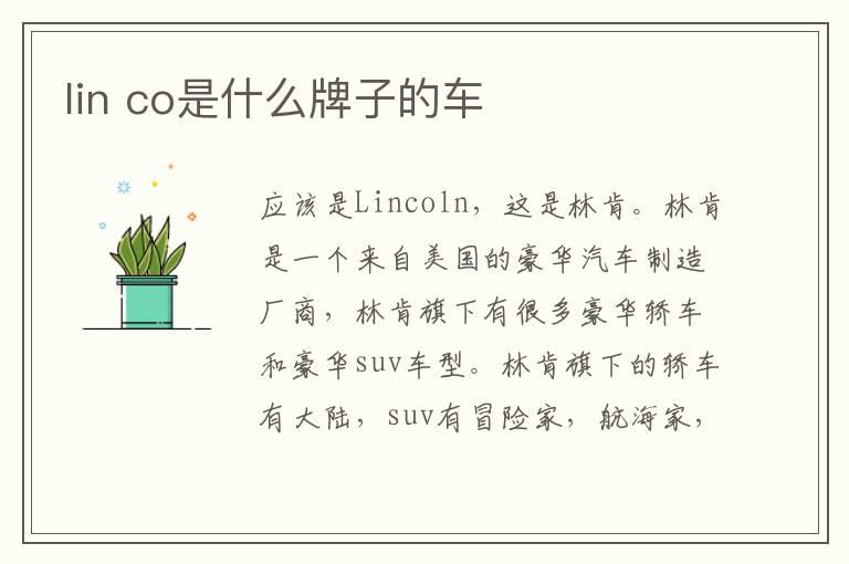 lin co是什么牌子的车