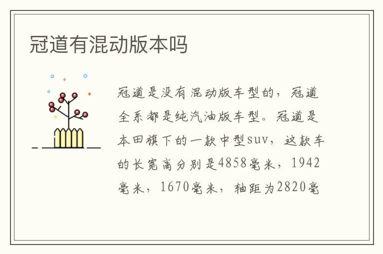冠道有混动版本吗