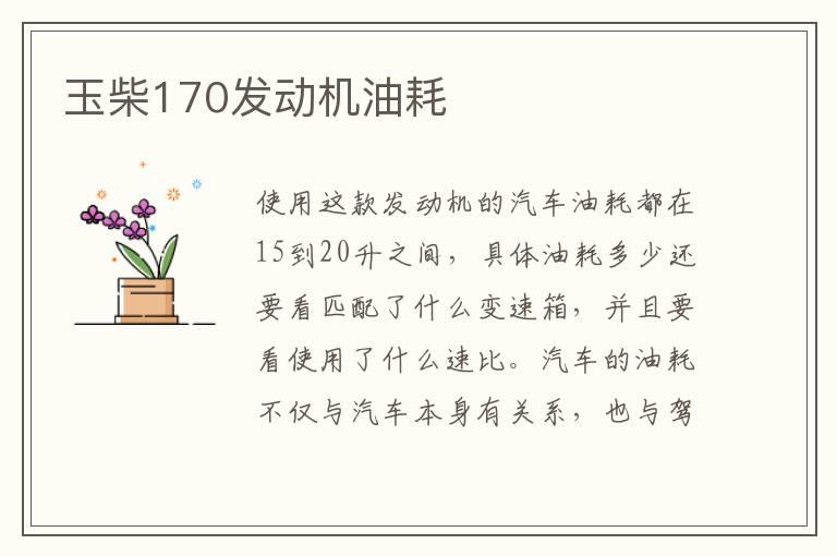 玉柴170发动机油耗