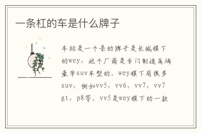 一条杠的车是什么牌子