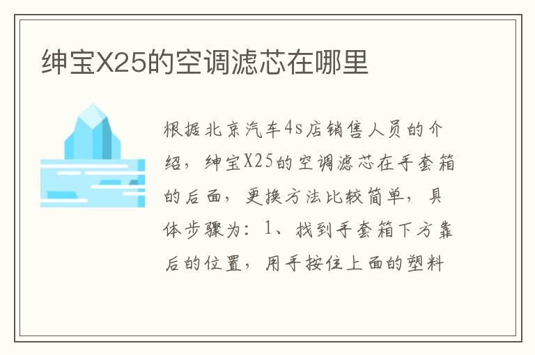 绅宝X25的空调滤芯在哪里