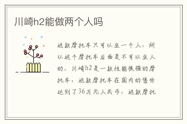 川崎h2能做两个人吗